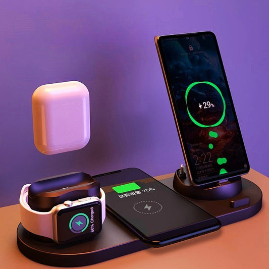 Cargador inalámbrico para iPhone, cargador rápido para teléfono, base de carga rápida , reloj, estación de carga 6 en 1